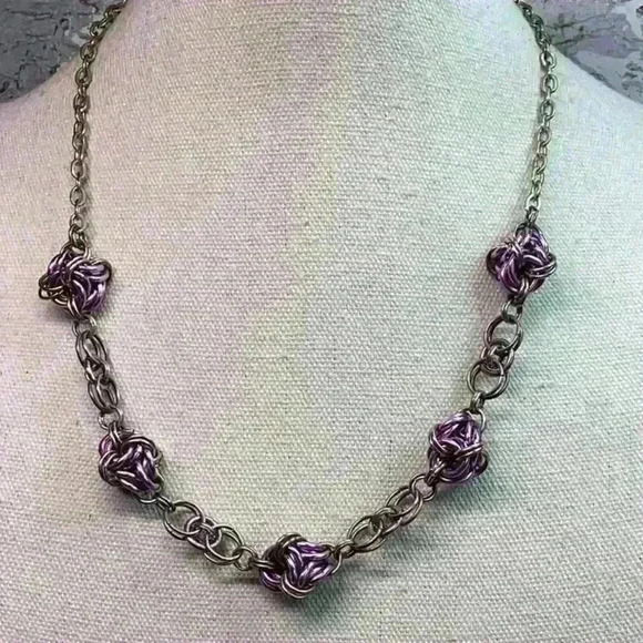 Jewelry - Silver and Purple Necklace with Knotted Details